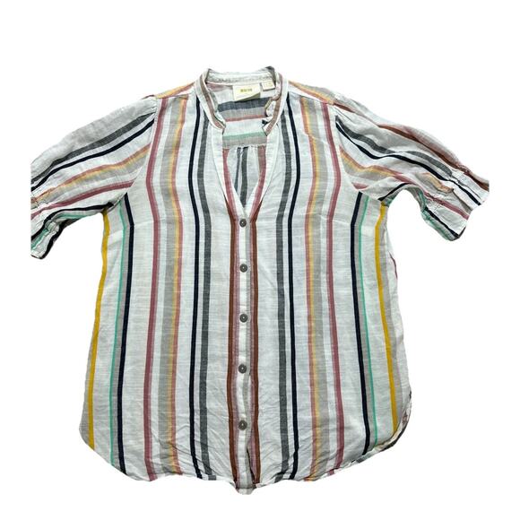 Anthropologie Maeve Sz 10 Alisa Ruffled Short Sleeve Blouse 100% Cotton - Picture 2 of 8